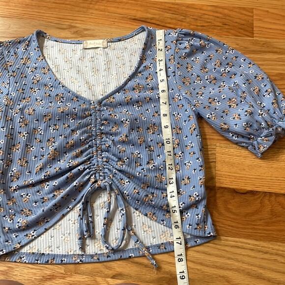 Altar'd State Blue Floral Ribbed Cropped Top - Small - Picture 5 of 7